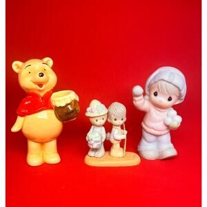 Winnie the Pooh Ceramic Precious Moments Figurines Lot of 3 Vintage Collectibles